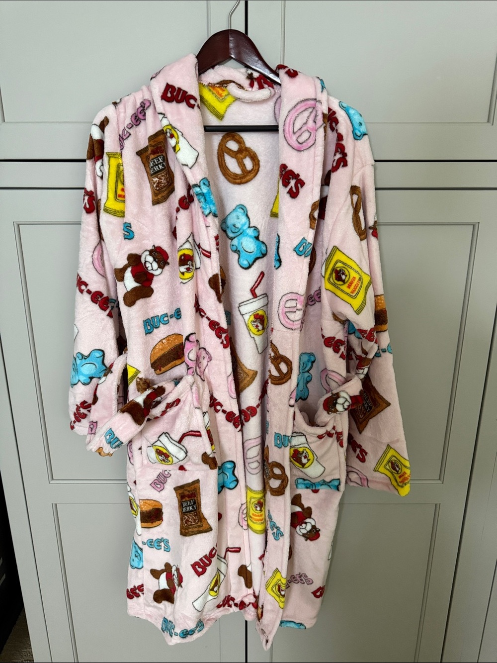 Cozy Pink Plush Hooded Bath Wrap with Snack Print